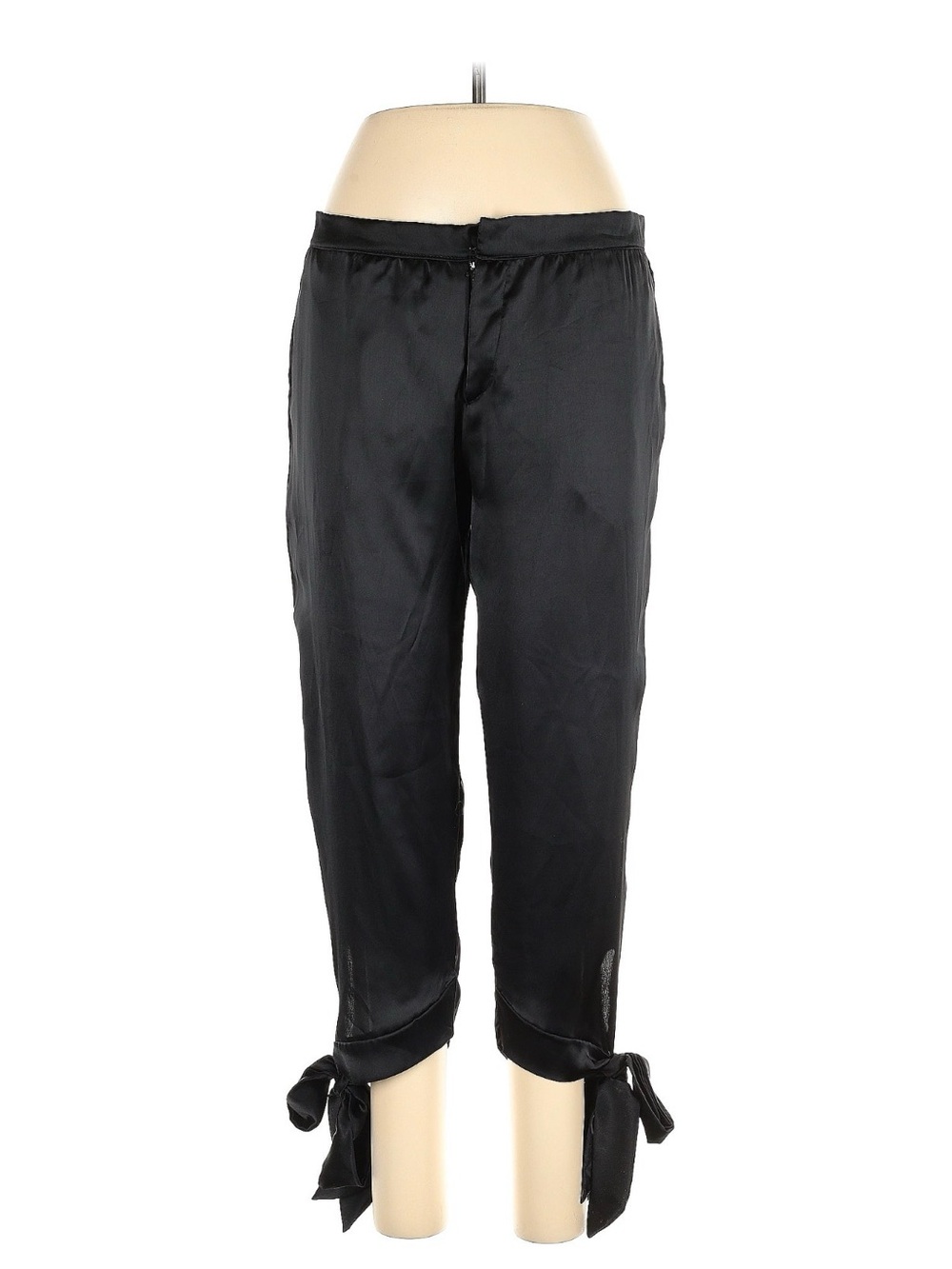 Tie-Hem Black Capris with Satin Finish